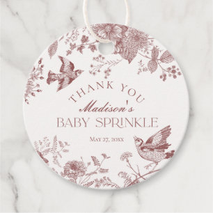 Burgundy Toile De Jouy Floral Baby Sprinkle Gefall Geschenkanhänger