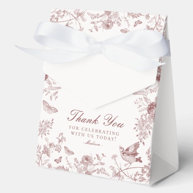 Burgundy Toile De Jouy Floral Dessert Gefälligkeit Geschenkschachtel (Vorderseite)