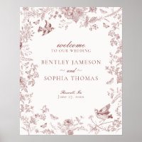Burgundy Toile De Jouy Mariage Floral Affiche de b
