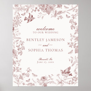 Burgundy Toile De Jouy Mariage Floral Affiche de b