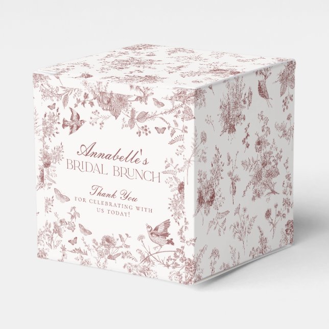 Burgundy Toile Floral Bridal Brunch Gefallen Box Geschenkschachtel (Vorderseite)