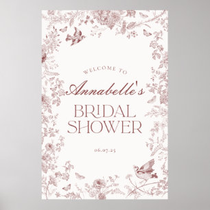 Burgundy Toile Floral Fête des mariées Affiche de 