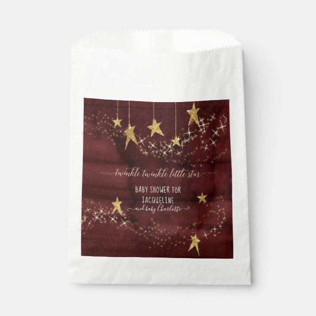 Burgundy Twinkle Little Star Gold Girl Baby Dusche Geschenktütchen (Vorderseite)