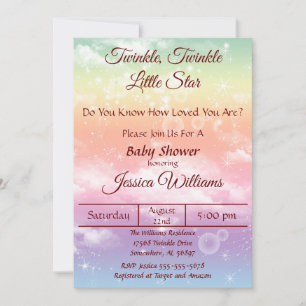 Burgundy Twinkle Twinkle Little Star Baby Dusche Einladung