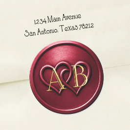Burgundy Two Hearts Intertwined Monogram Wedding Runder Aufkleber