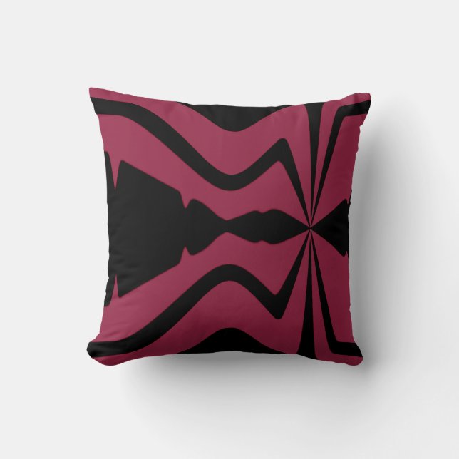 Burgundy und Black Abstrakt Sound Wave Design Kissen (Vorderseite)