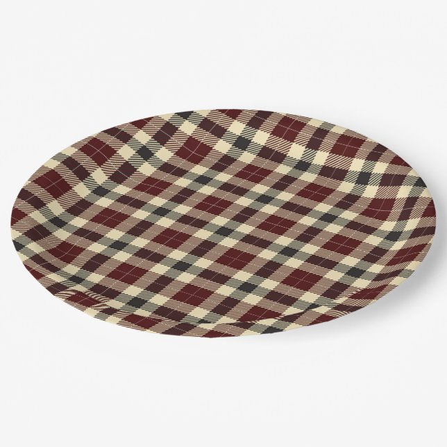Burgundy und Black Tartan Karierte Paper-Teller Pappteller (Schrägansicht)
