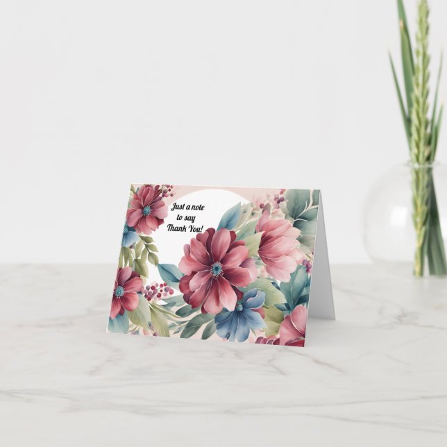 Burgundy und Blue Floral mit Halbkreisrahmen Dankeskarte (Vorderseite)