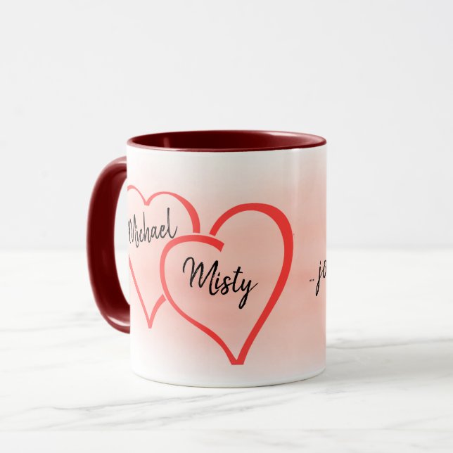 Burgundy und Blush Two Hearts Newlyweds Keepake Tasse (Vorderseite Links)