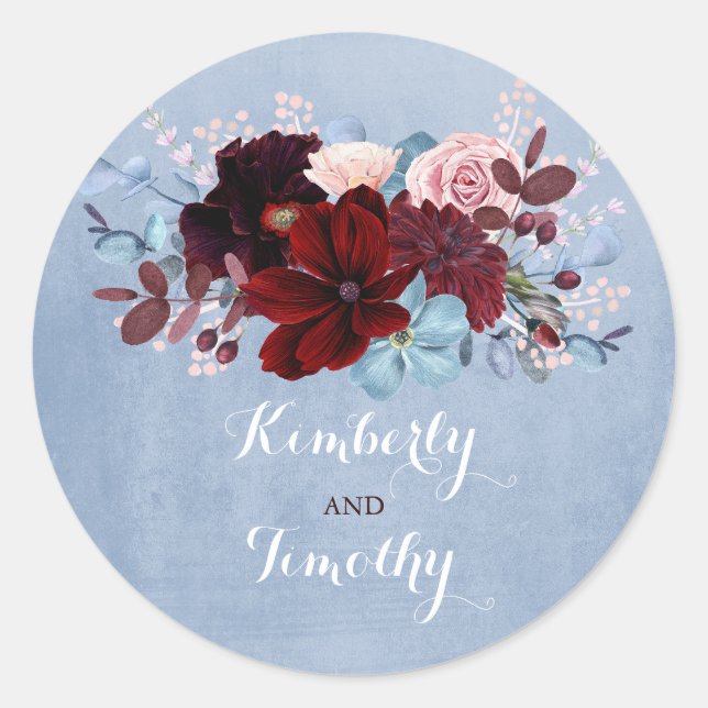 Burgundy und Dusty Blue Runder Aufkleber (Vorderseite)