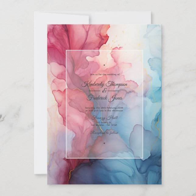 Burgundy und Dusty Blue Tinte Wedding Einladung (Vorderseite)