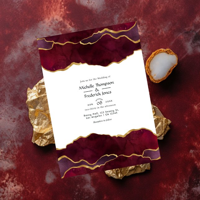 Burgundy und Gold Agate Wedding Einladung (Von Creator hochgeladen)
