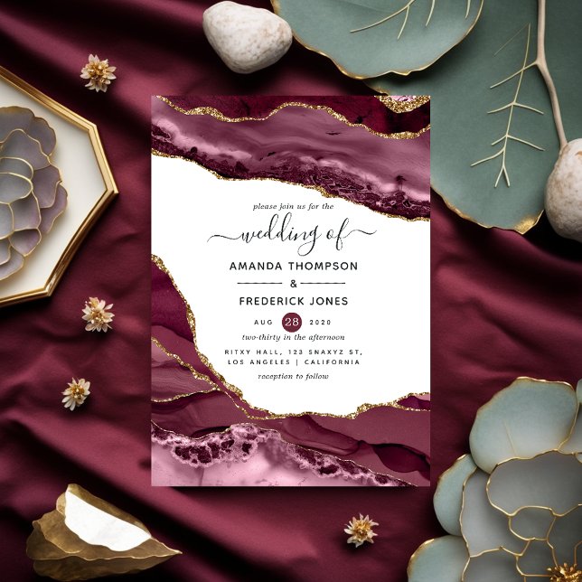Burgundy und Gold Agate Wedding Einladung (Von Creator hochgeladen)