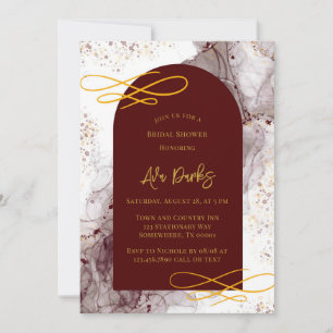 Burgundy und Gold Alcohol Ink Brautparty Einladung