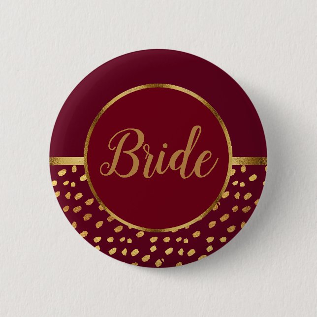 Burgundy und Gold Bridge Wedding Button (Vorderseite)