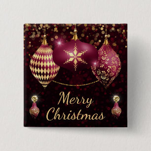 Burgundy- und Goldkugeln Frohe Weihnachten Button