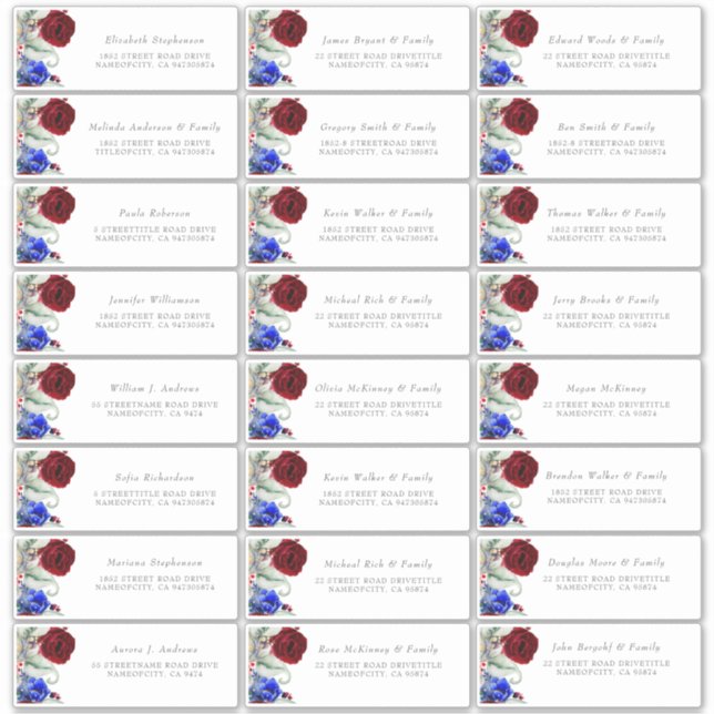 Burgundy und Navy Blue Guest Name Address Labels (Vorderseite)