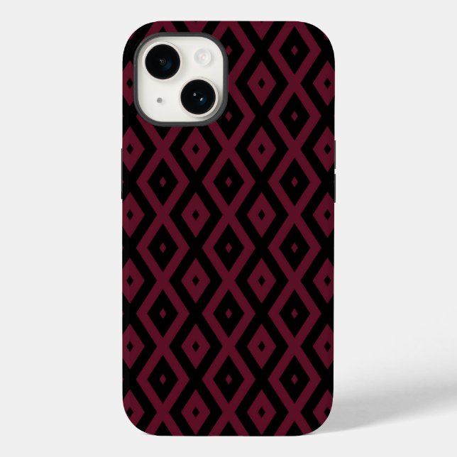 Burgundy- und Schwarz-Diamantmuster Case-Mate iPhone 14 Hülle (Rückseite)