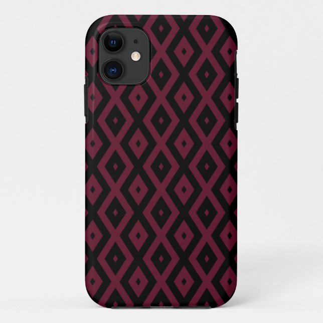 Burgundy- und Schwarz-Diamantmuster Case-Mate iPhone Hülle (Rückseite)