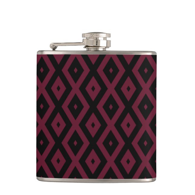 Burgundy- und Schwarz-Diamantmuster Flachmann (Vorderseite)