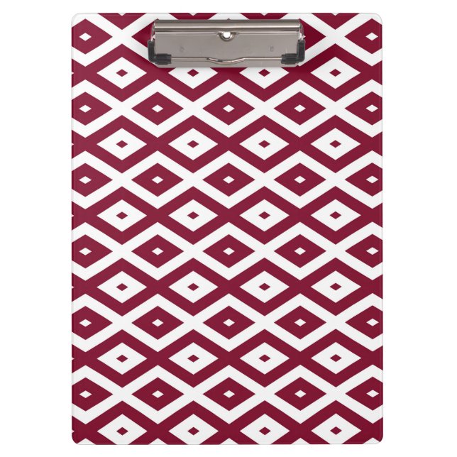 Burgundy und weißes Diamantmuster Klemmbrett (Vorderseite)