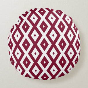 Burgundy und weißes Diamantmuster Rundes Kissen