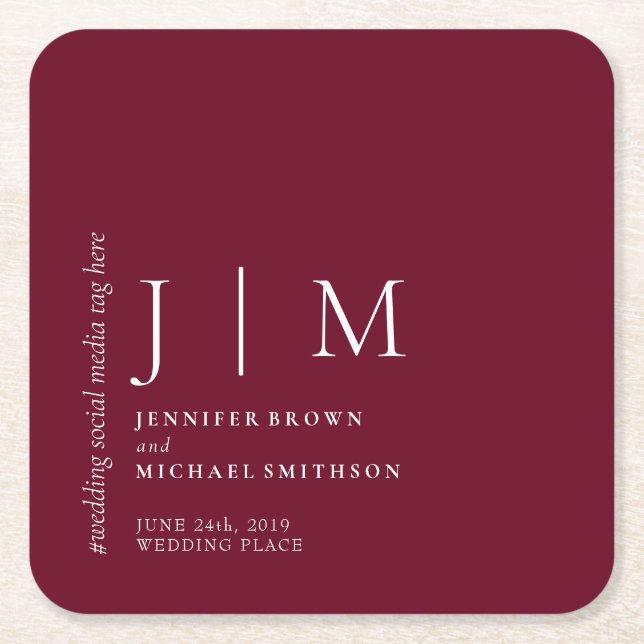 Burgundy und White Formal Simple Elegante Wedding Rechteckiger Pappuntersetzer (Vorderseite)
