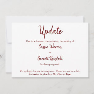 Burgundy "Update" Zurückgezogene Hochzeitkarte Einladung