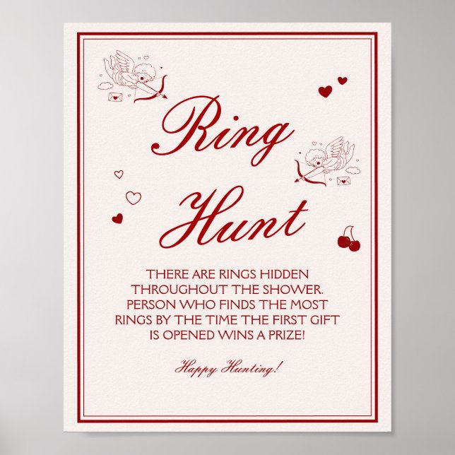 Burgundy Valentine Bridal Shower Ring Game  Poster (Vorne)