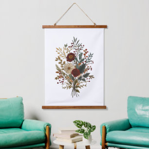 Burgundy Vert Beige Automne Fleurs Art Mural