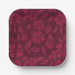 Burgundy Vintag Floral Pappteller