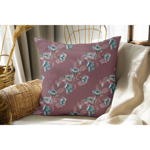 Burgundy Vintag Watercolor Blue Blume Streifen Kissen