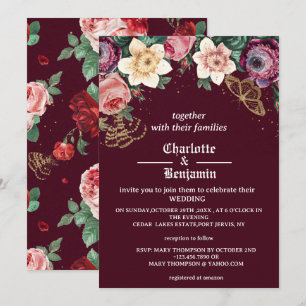 Burgundy Vintage Viktorianische Hochzeit mit Blume Einladung