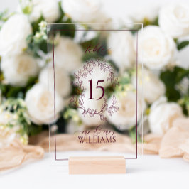 Burgundy Wappen Monogram Wedding Tischnummer Acrylschild