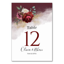 Burgundy Watercolor Blooms Gold Glitzer