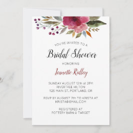 Burgundy Watercolor Blume Brautparty Einladung
