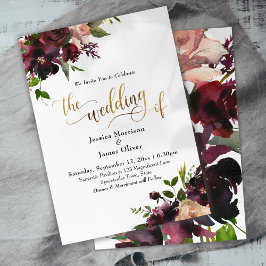 Burgundy Watercolor Blume Goldkalligrafie Einladung