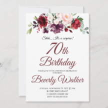 Burgundy Watercolor Floral 70. Überraschung Geburt