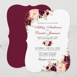 Burgundy Watercolor Floral Bracket Wedding Einladung