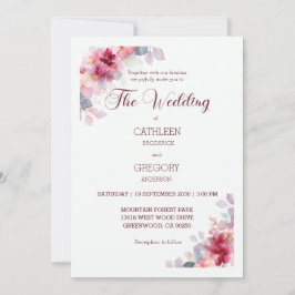 Burgundy Watercolor Floral Calligraphy Wedding Einladung