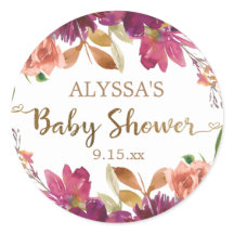 Burgundy Watercolor Floral Gold Script Baby Dusche