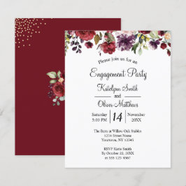 Burgundy Watercolor Floral Gold Verlobung Einladung