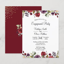 Burgundy Watercolor Floral Gold Verlobung