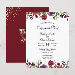 Burgundy Watercolor Floral Gold Verlobung Einladung