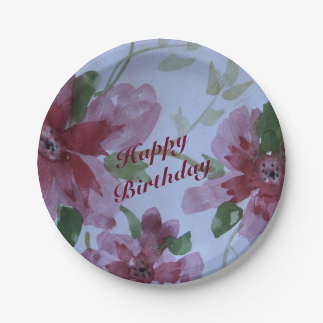 Burgundy Watercolor Floral Pattern Pappteller (Vorderseite)