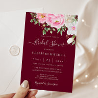 Burgundy Watercolor Floral Peony Brautparty