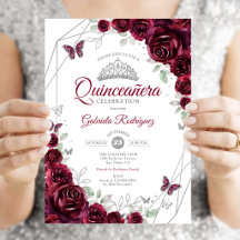 Burgundy Watercolor Floral Quinceanera