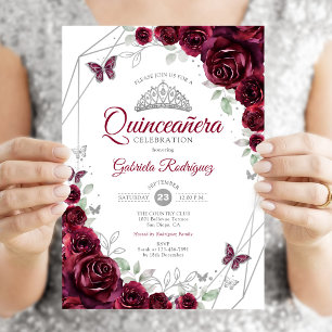 Burgundy Watercolor Floral Quinceanera Einladung