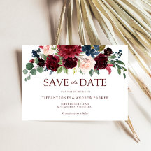 Burgundy Watercolor Floral Save the date