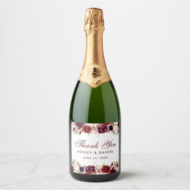 Burgundy Watercolor Floral Wedding (Vorderseite)